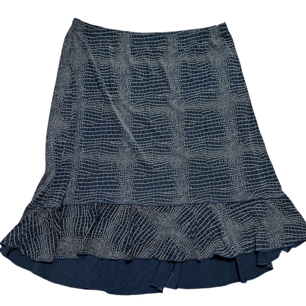 VIntage Dressbarn Black Snake Print Asymmetrical Ruffle Midi Skirt Size 1X